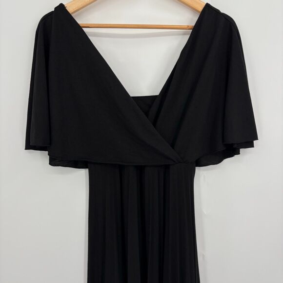 ASOS Design Wrap Flutter Sleeve Midi Dress with Pleat Skirt in Black, Sz 4, Goth - Picture 3 of 4